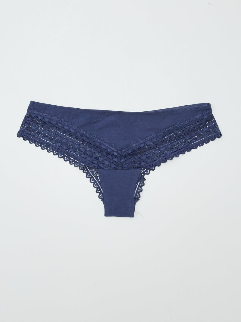 Lot de 3 tangas coton et dentelle Lila - Kiabi