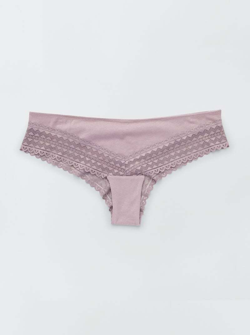 Lot de 3 tangas coton et dentelle rose grisé/écru/vert - Kiabi