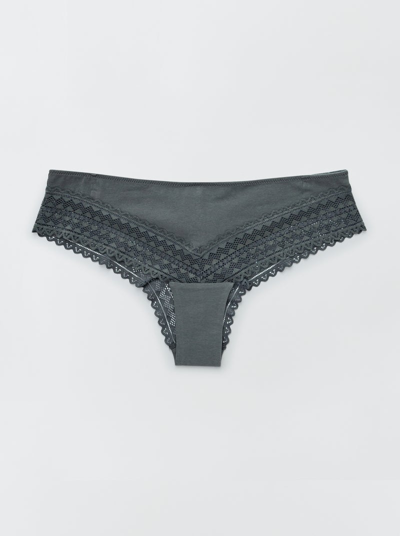 Lot de 3 tangas coton et dentelle rose grisé/écru/vert - Kiabi