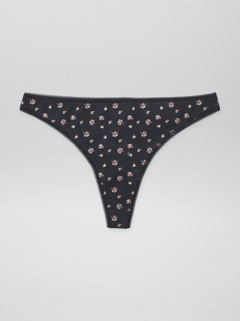 Lot de 3 tangas en coton écru/noir/rose - Kiabi
