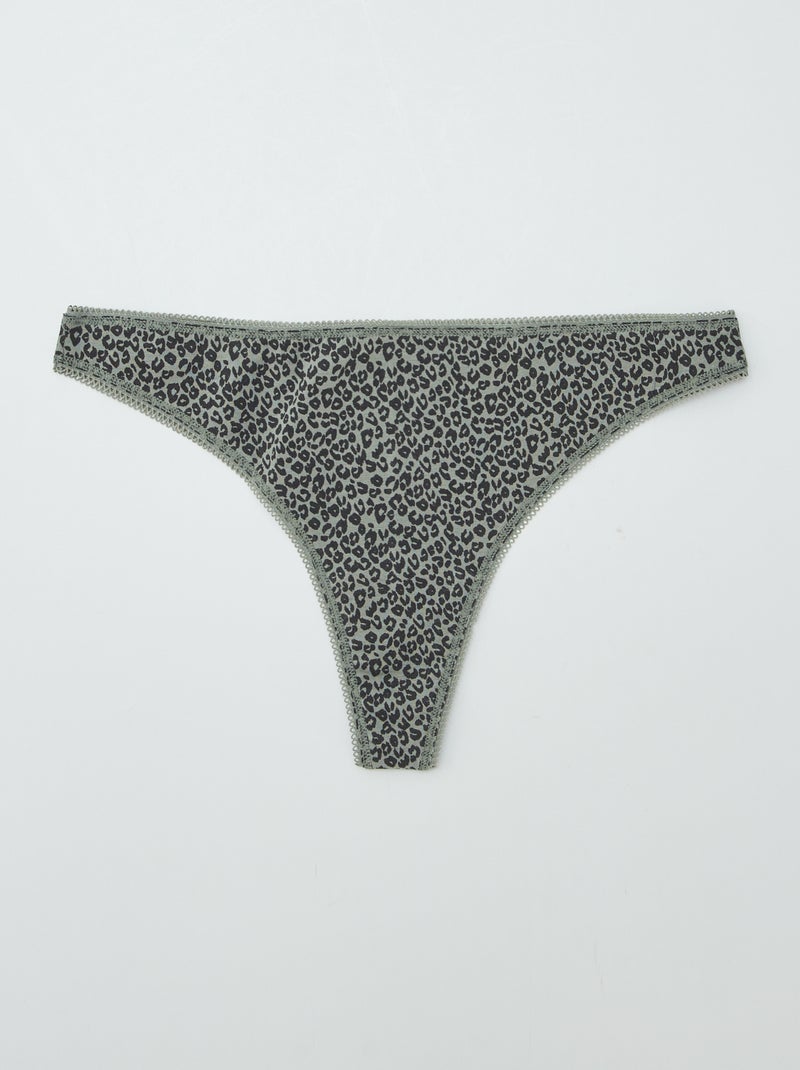 Lot de 3 tangas en coton kaki/gris/noir - Kiabi