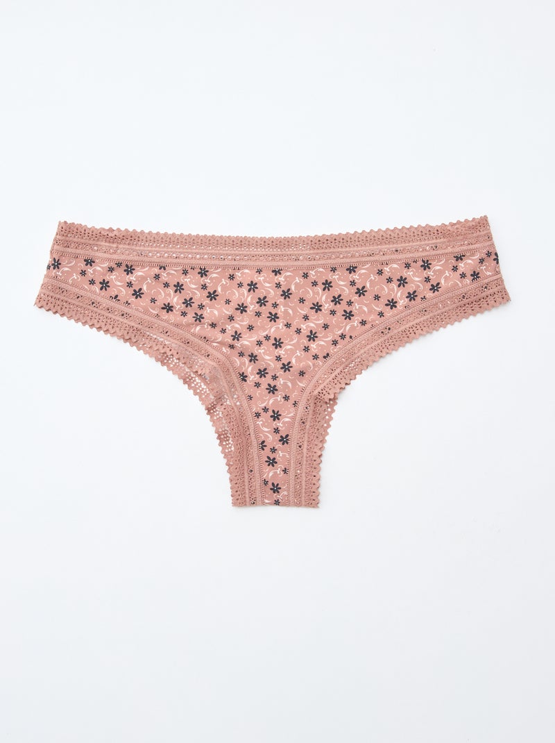 Lot de 3 tangas en microfibre imprimé Noir/rose/beige - Kiabi