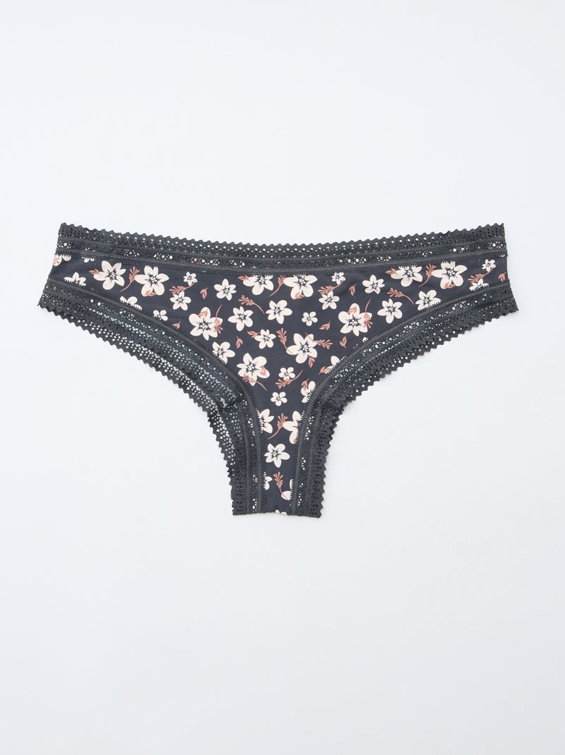 Lot de 3 tangas en microfibre imprimé Noir/rose/beige - Kiabi