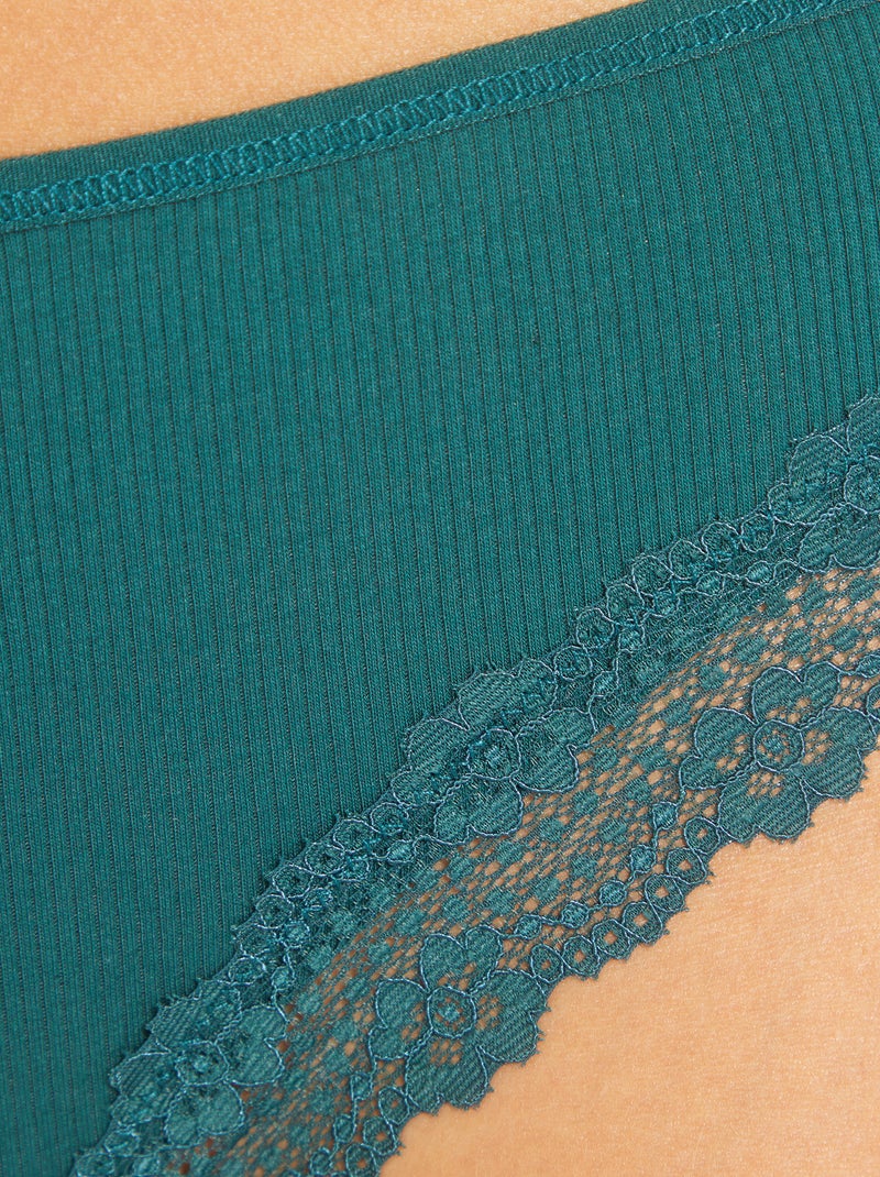 Lot de 3 tangas maille côtelée beige/vert/noir - Kiabi