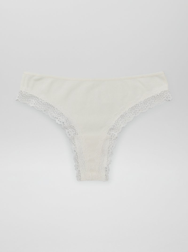 Lot de 3 tangas maille côtelée écru/brun/prune - Kiabi