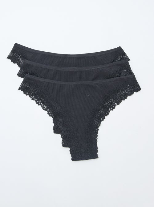 Lot de 3 tangas maille côtelée - Kiabi