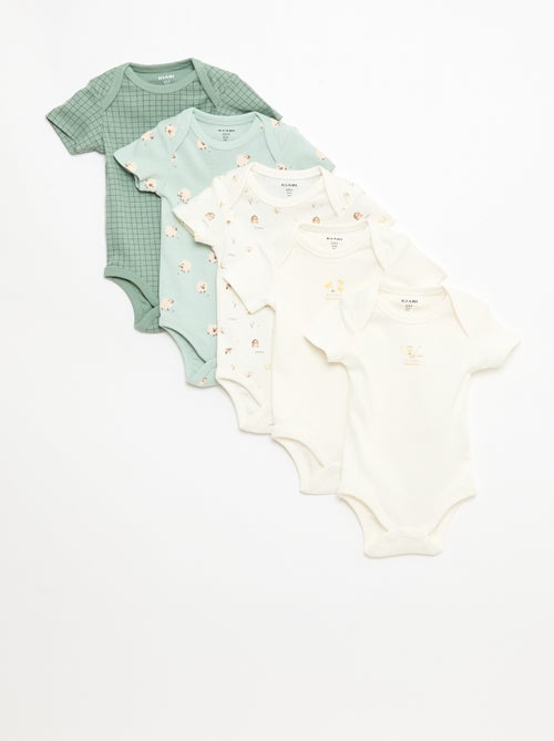 Lot de 5 bodies manches courtes en coton - Kiabi