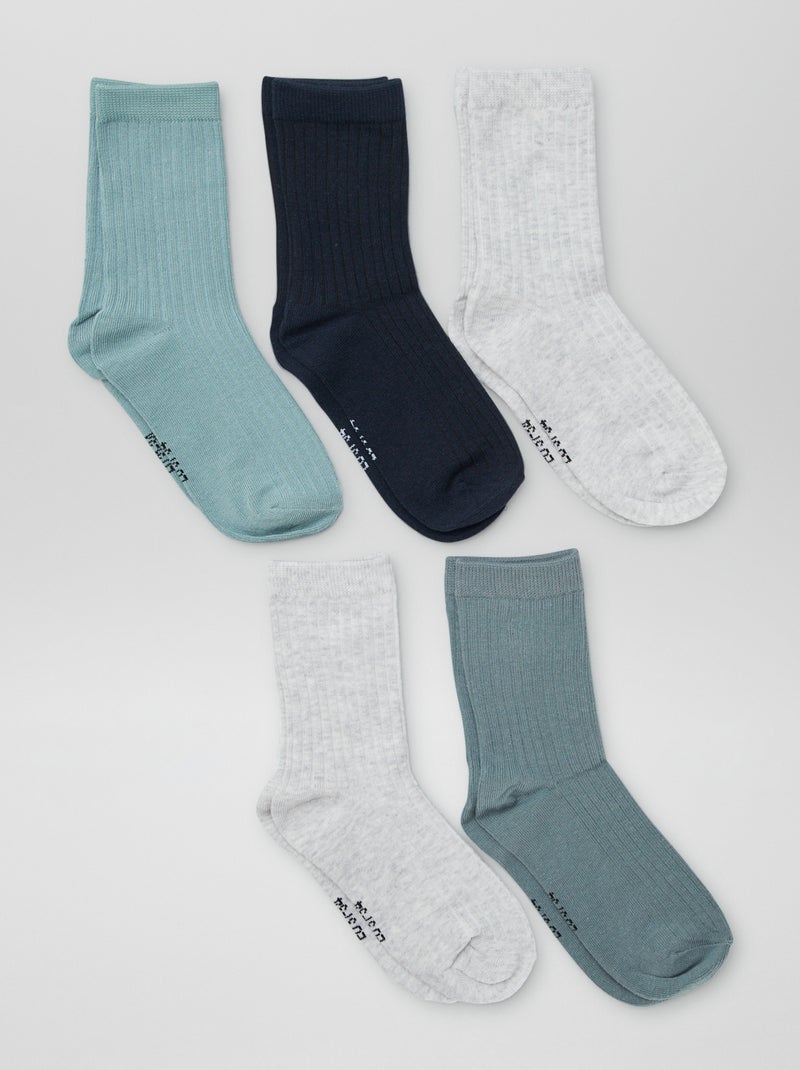Lot de 5 chaussettes unies Bleu - Kiabi