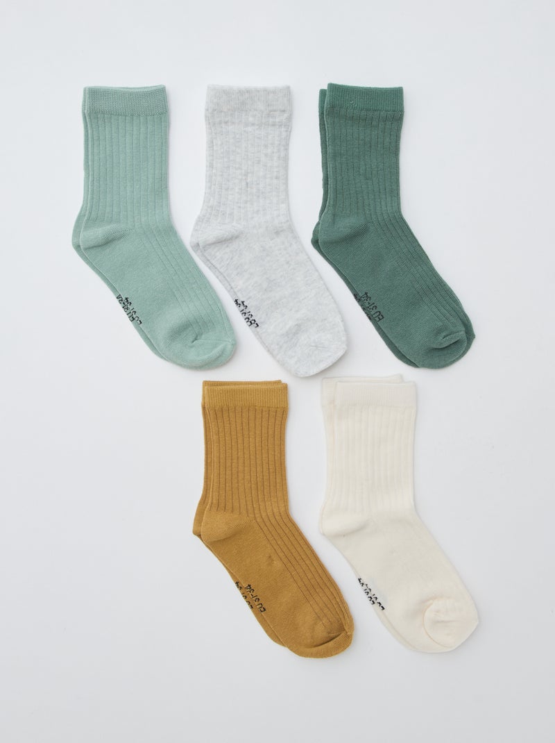 Lot de 5 chaussettes unies Vert - Kiabi
