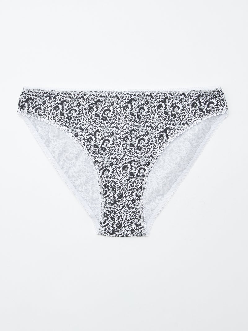 Lot de 5 culottes - unies et imprimées Blanc/noir - Kiabi