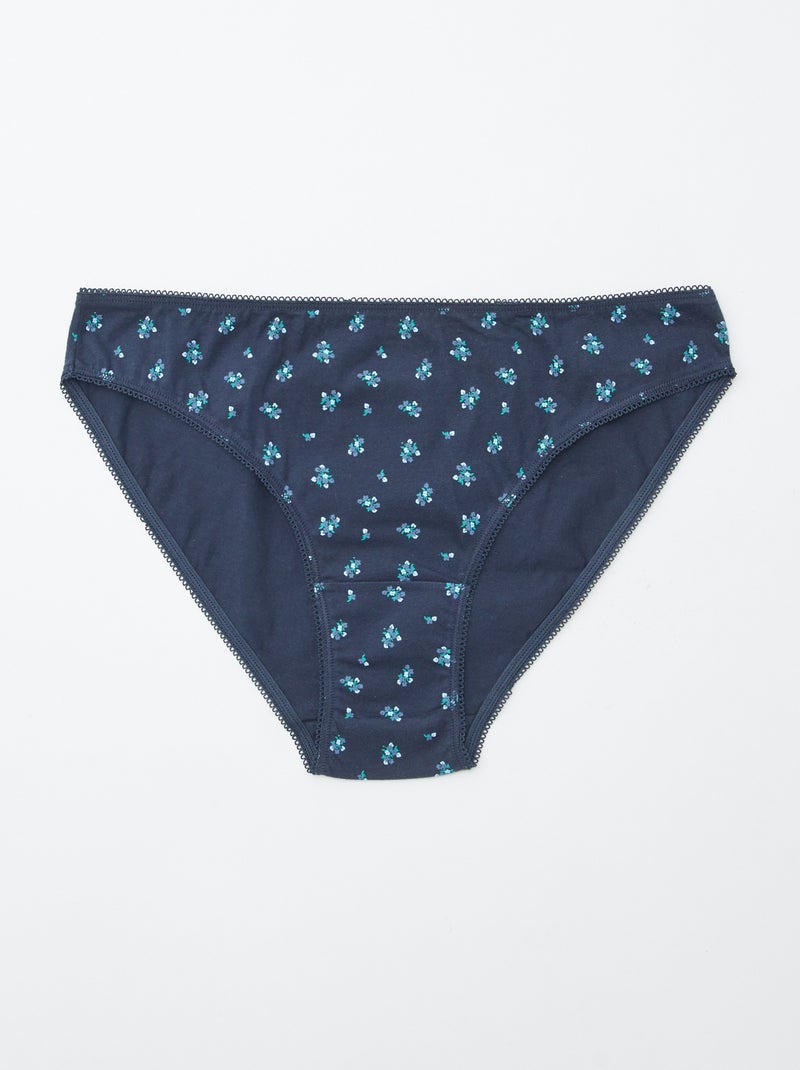 Lot de 5 culottes - unies et imprimées Bleu - Kiabi