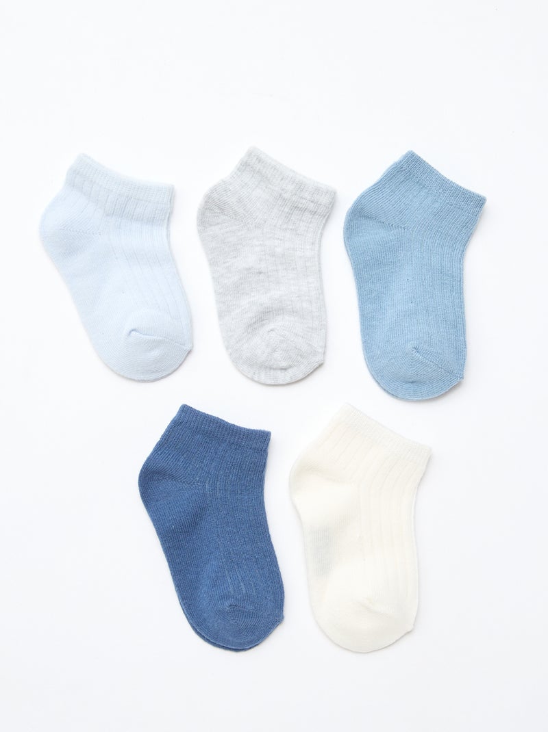 Lot de 5 paires de chaussettes en maille côtelée Bleu - Kiabi