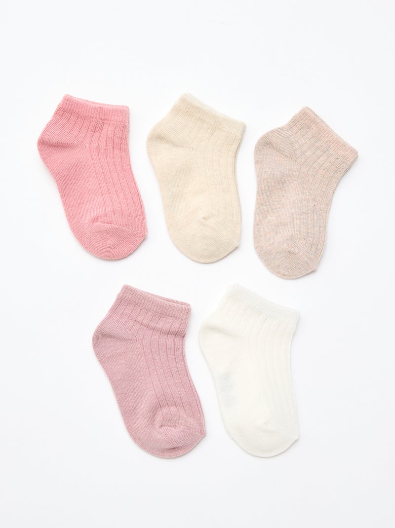 Lot de 5 paires de chaussettes en maille côtelée Rose - Kiabi