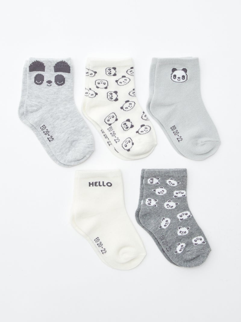 Lot de 5 paires de chaussettes en maille stretch Gris/blanc - Kiabi