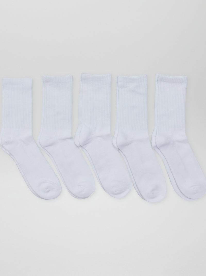 Lot de 5 paires de chaussettes hautes en maille Blanc - Kiabi