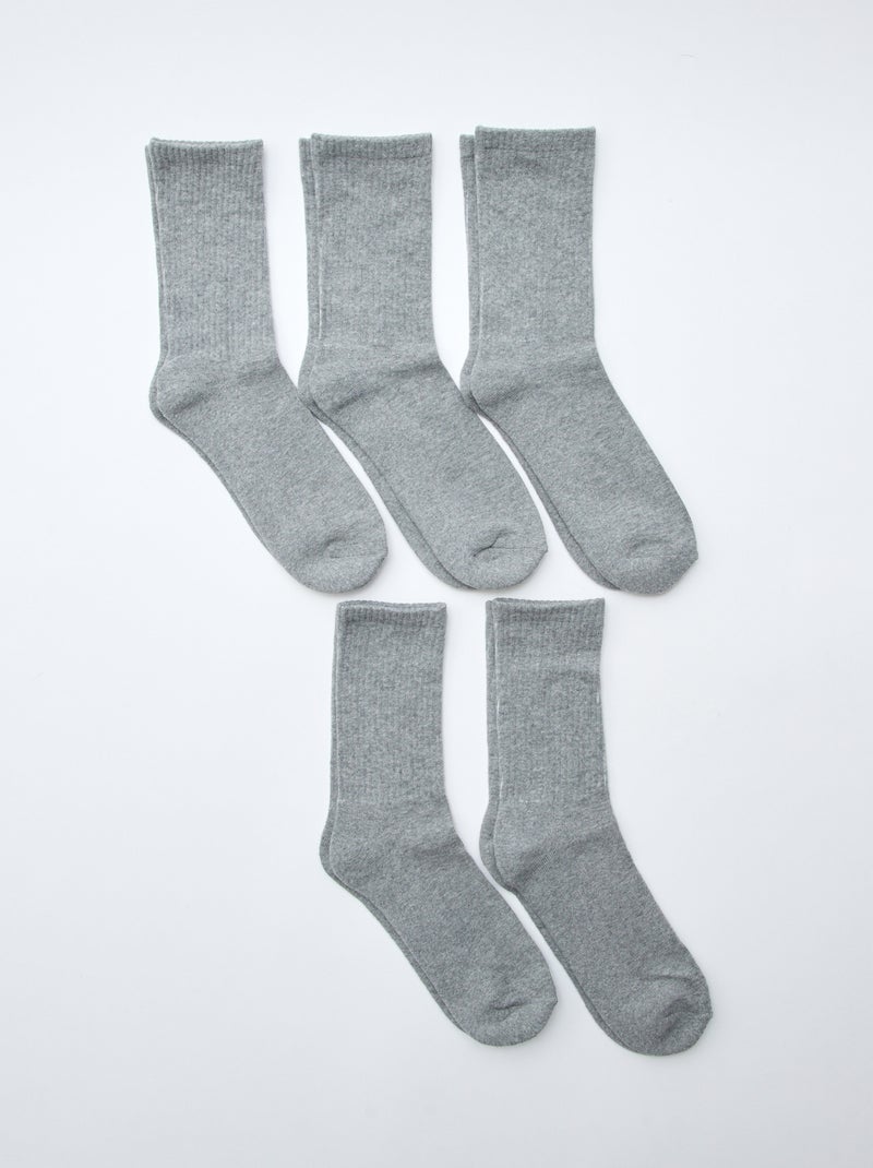 Lot de 5 paires de chaussettes hautes en maille Gris - Kiabi