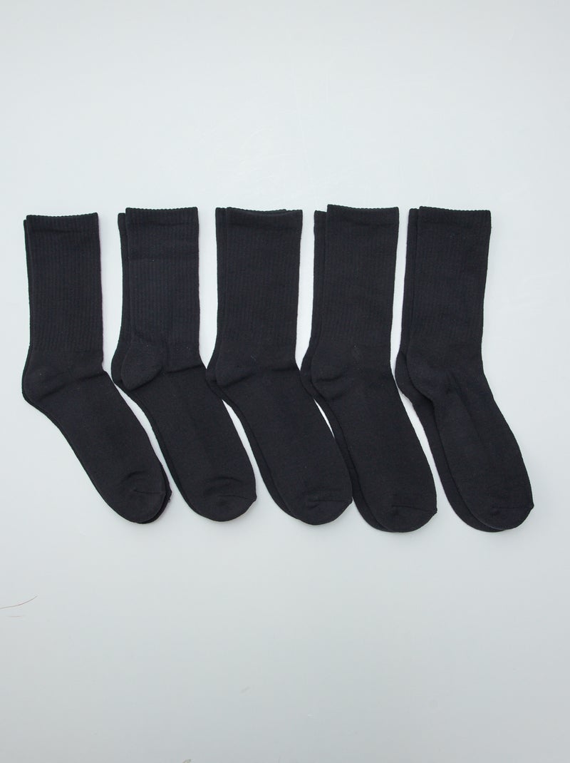Lot de 5 paires de chaussettes hautes en maille Noir - Kiabi