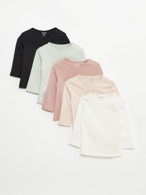 Lot de 5 t-shirts unis à manches longues - Kiabi