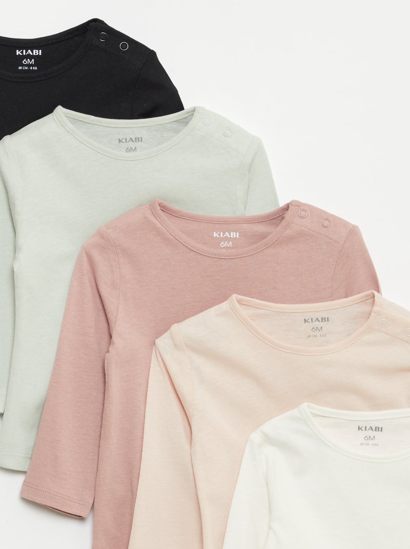 Lot de 5 t-shirts unis à manches longues Blanc - Kiabi