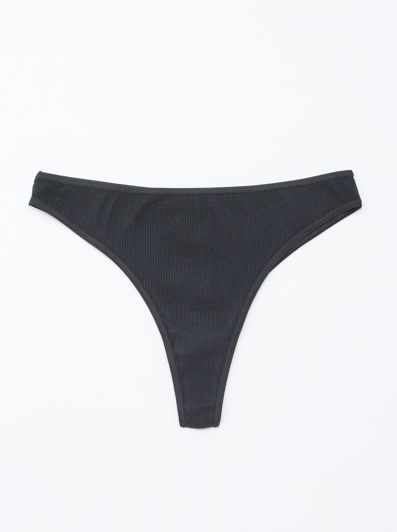 Lot de 5 tangas en maille côtelée Noir - Kiabi