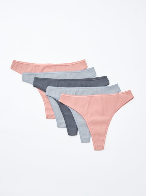 Lot de 5 tangas en maille côtelée - Kiabi