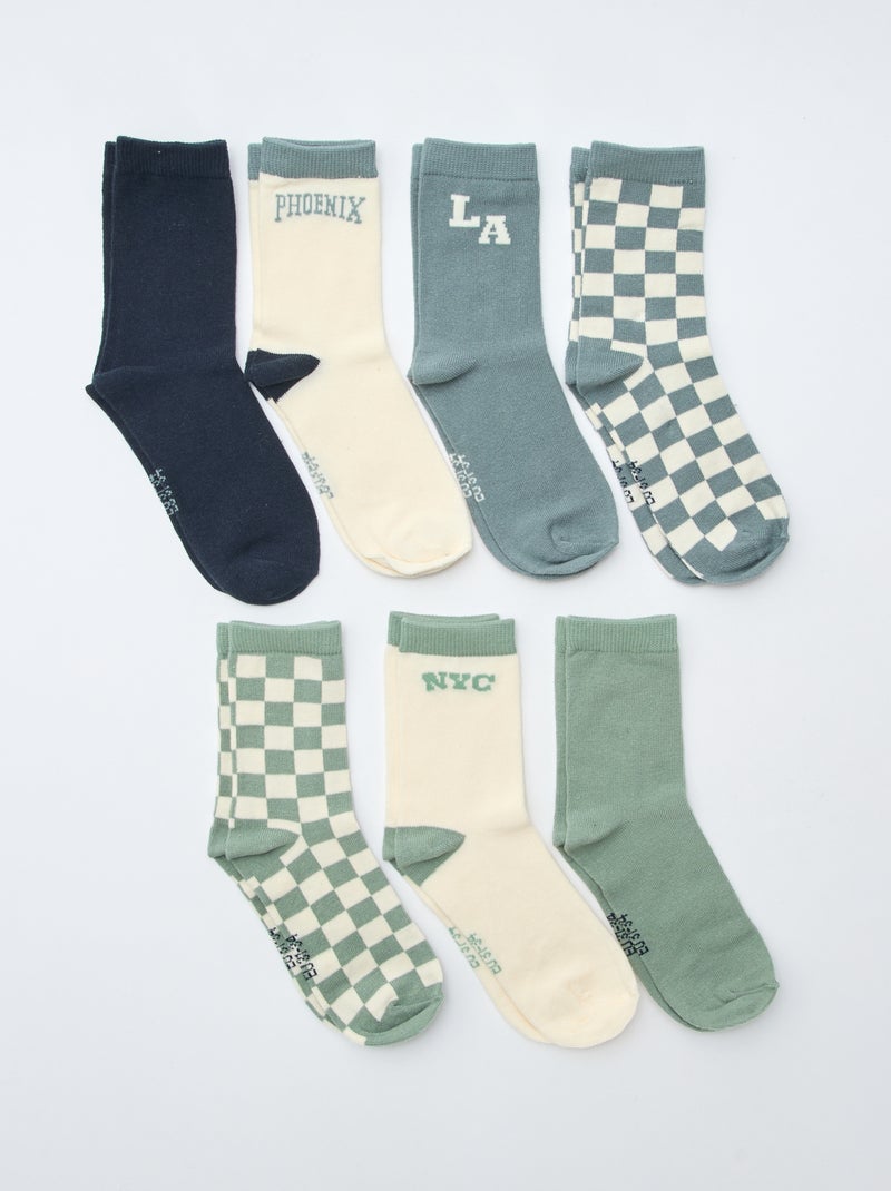 Lot de 7 paires de chaussettes imprimées Vert - Kiabi