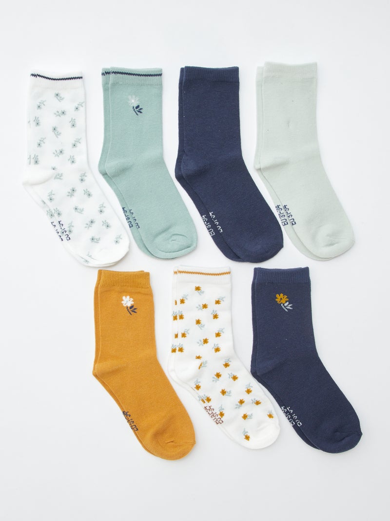Lot de 7 paires de chaussettes mi-hauteur Vert - Kiabi