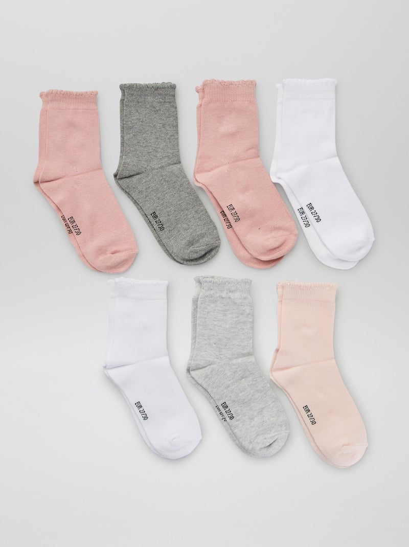 Lot de 7 paires de chaussettes rose/gris/blanc - Kiabi