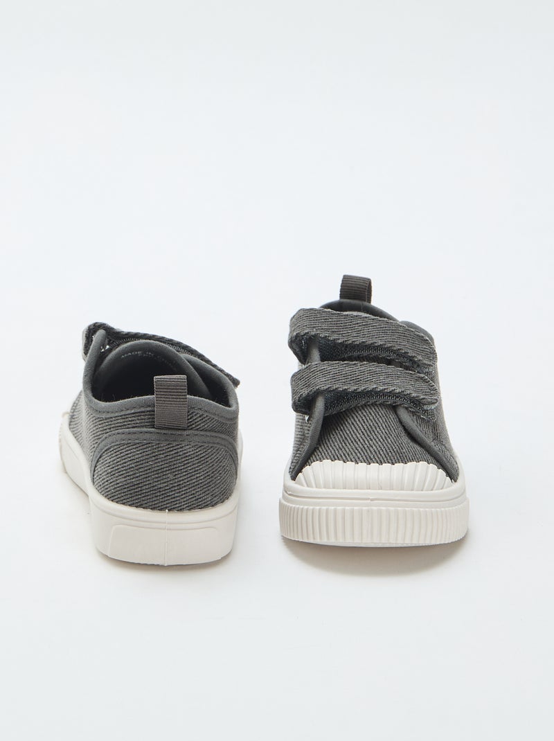 Low-top canvas trainers with hook-and-loop straps Grey - Kiabi