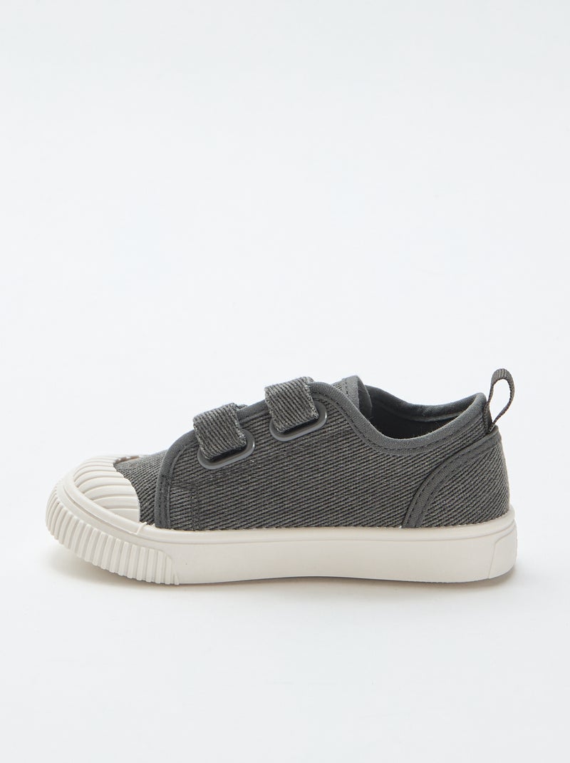 Low-top canvas trainers with hook-and-loop straps Grey - Kiabi