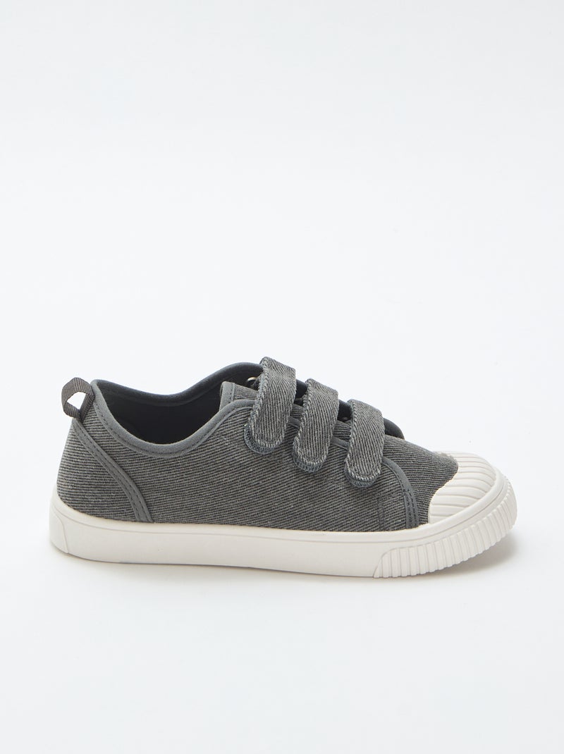 Low-top canvas trainers with hook-and-loop straps Grey - Kiabi
