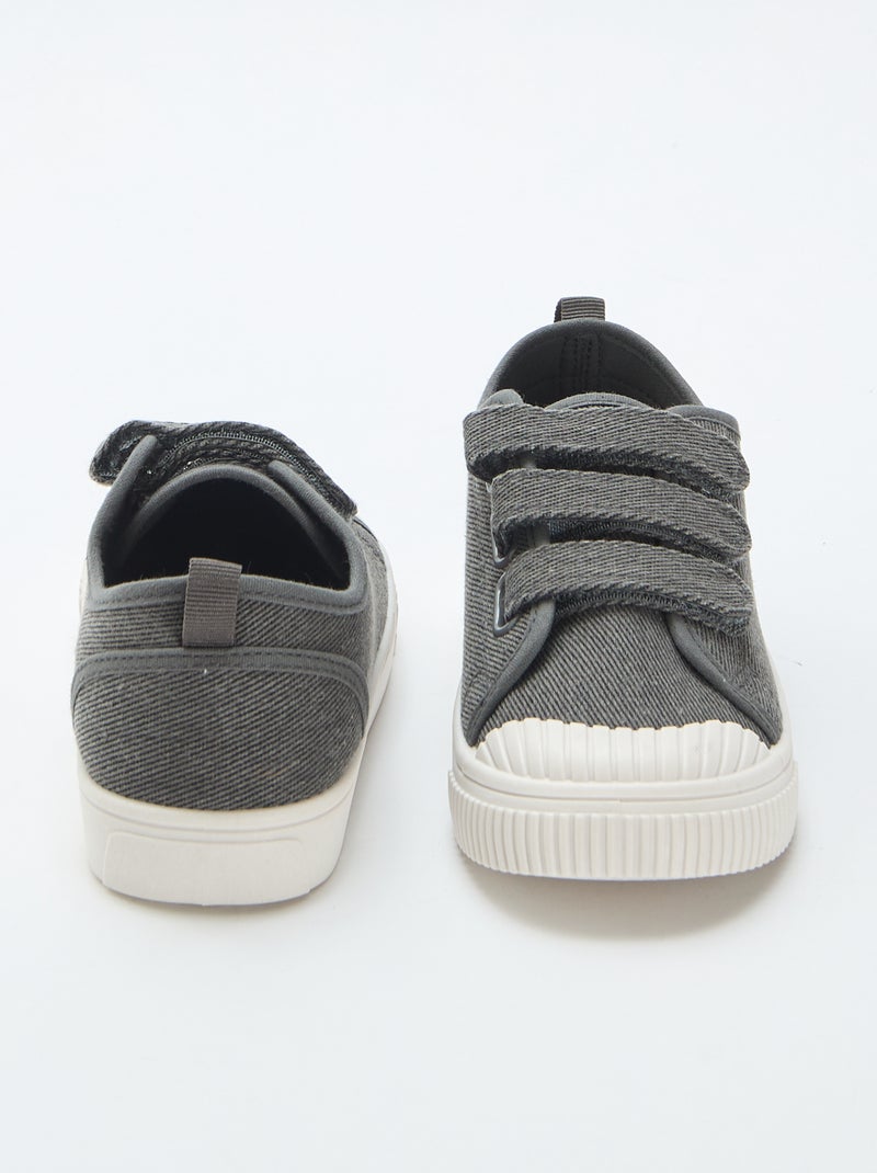 Low-top canvas trainers with hook-and-loop straps Grey - Kiabi