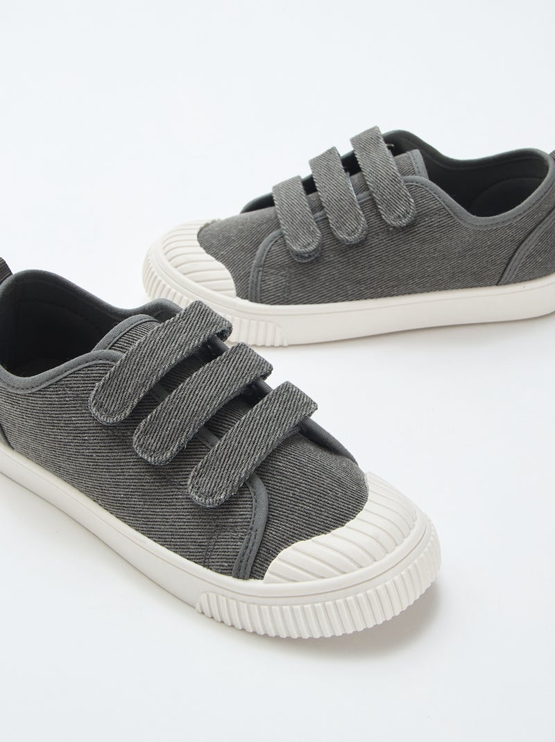 Low-top canvas trainers with hook-and-loop straps Grey - Kiabi