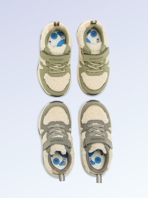 Low-top sneakers in suede-effect and sheepskin-effect - Kiabi Low-top sneakers in suede-effect and sheepskin-effect - Kiabi