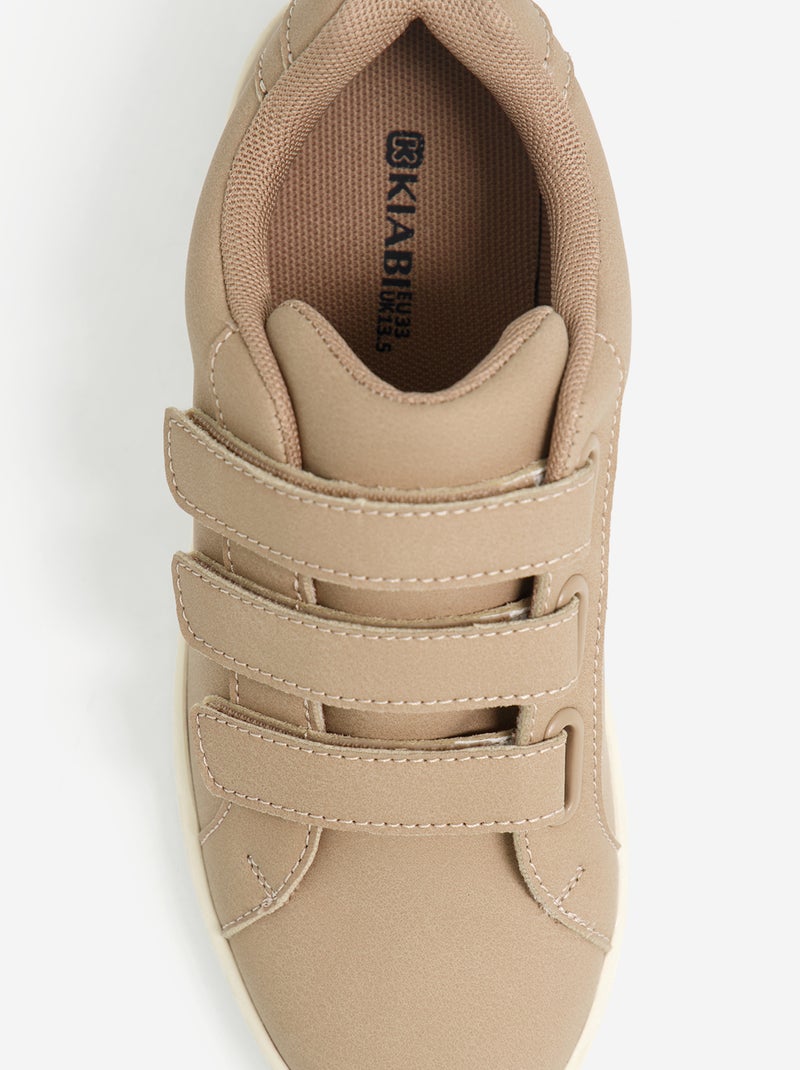 Low-top sneakers with hook-and-loop straps Beige - Kiabi