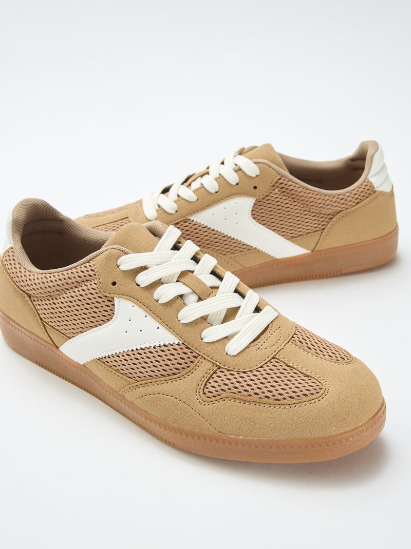 Low-top sneakers with textile details Brown - Kiabi