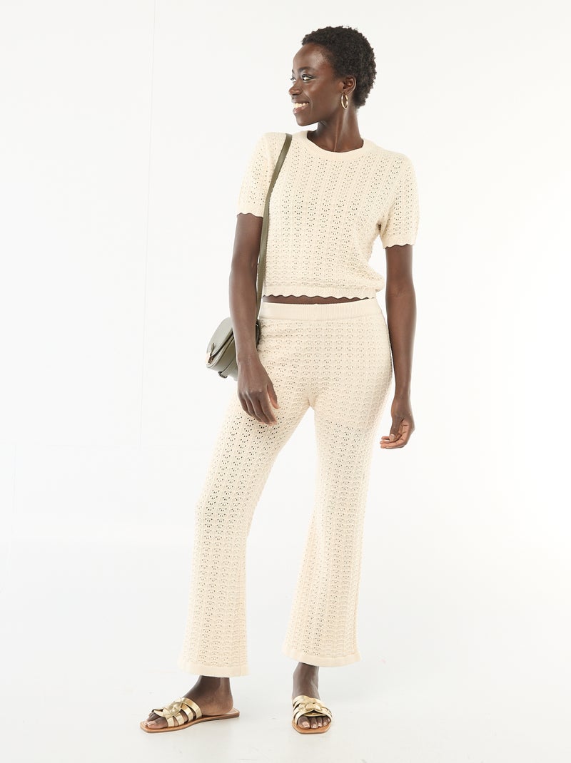 Maglia all'uncinetto a maniche corte Beige - Kiabi