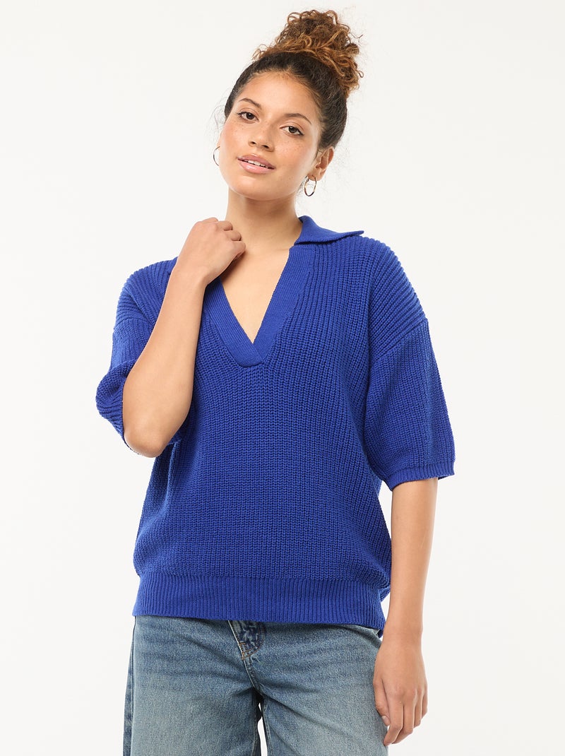 Maglia stile polo con scollo a V Blu - Kiabi