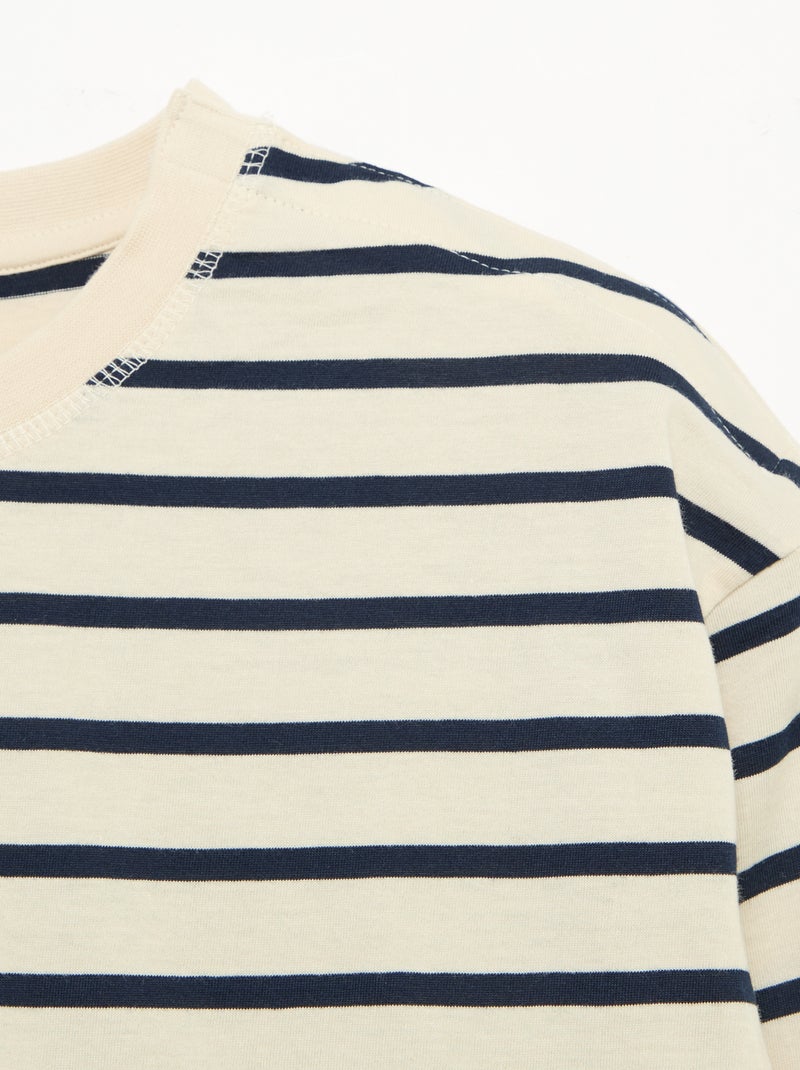 Maglietta a righe marinare con spalla a strappo - collezione facile da indossare Bianco - Kiabi