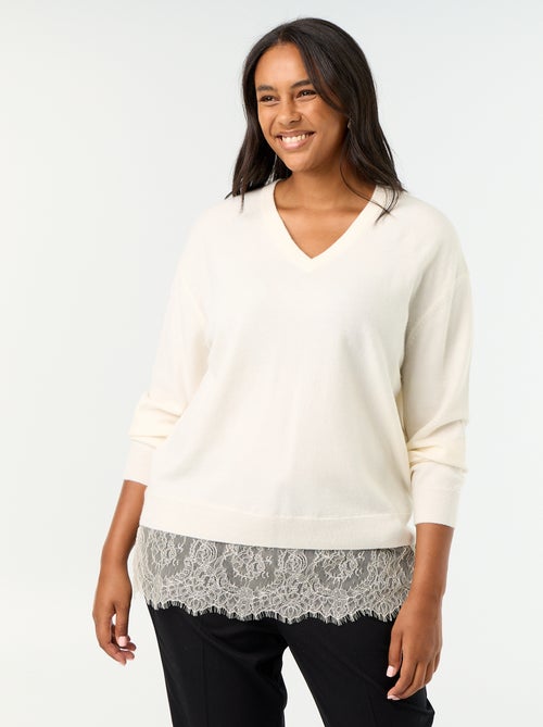 Maglione 2-in-1 in misto lana e pizzo - Kiabi