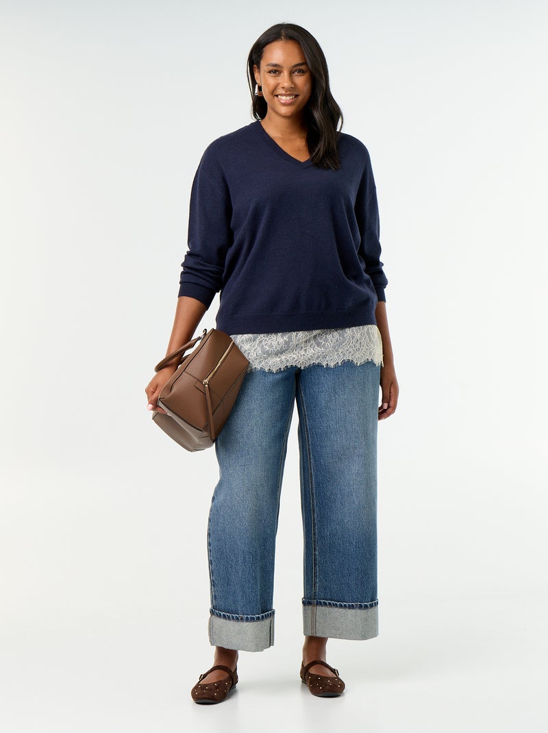 Maglione 2-in-1 in misto lana e pizzo Blu - Kiabi