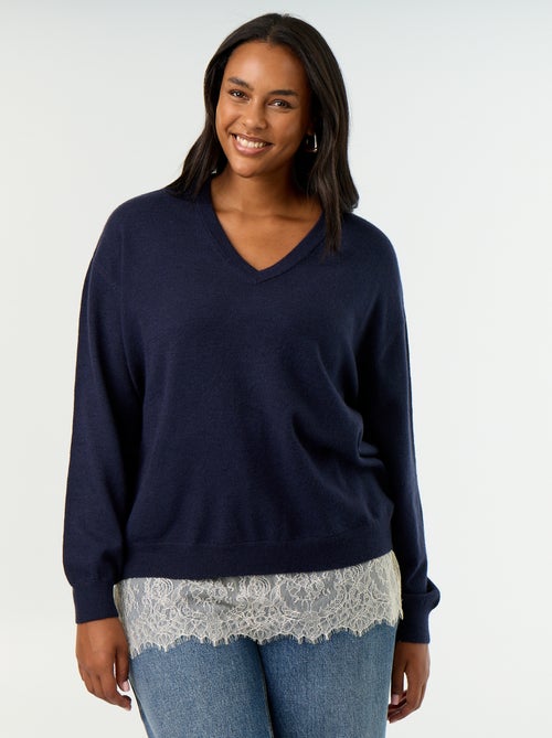 Maglione 2-in-1 in misto lana e pizzo - Kiabi
