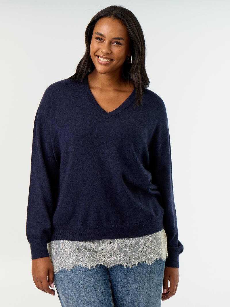 Maglione 2-in-1 in misto lana e pizzo Blu - Kiabi