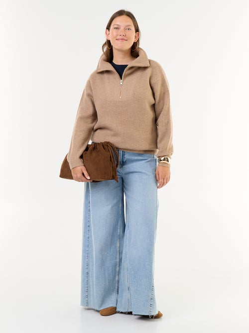 Maglione a costine a collo alto con zip - Kiabi