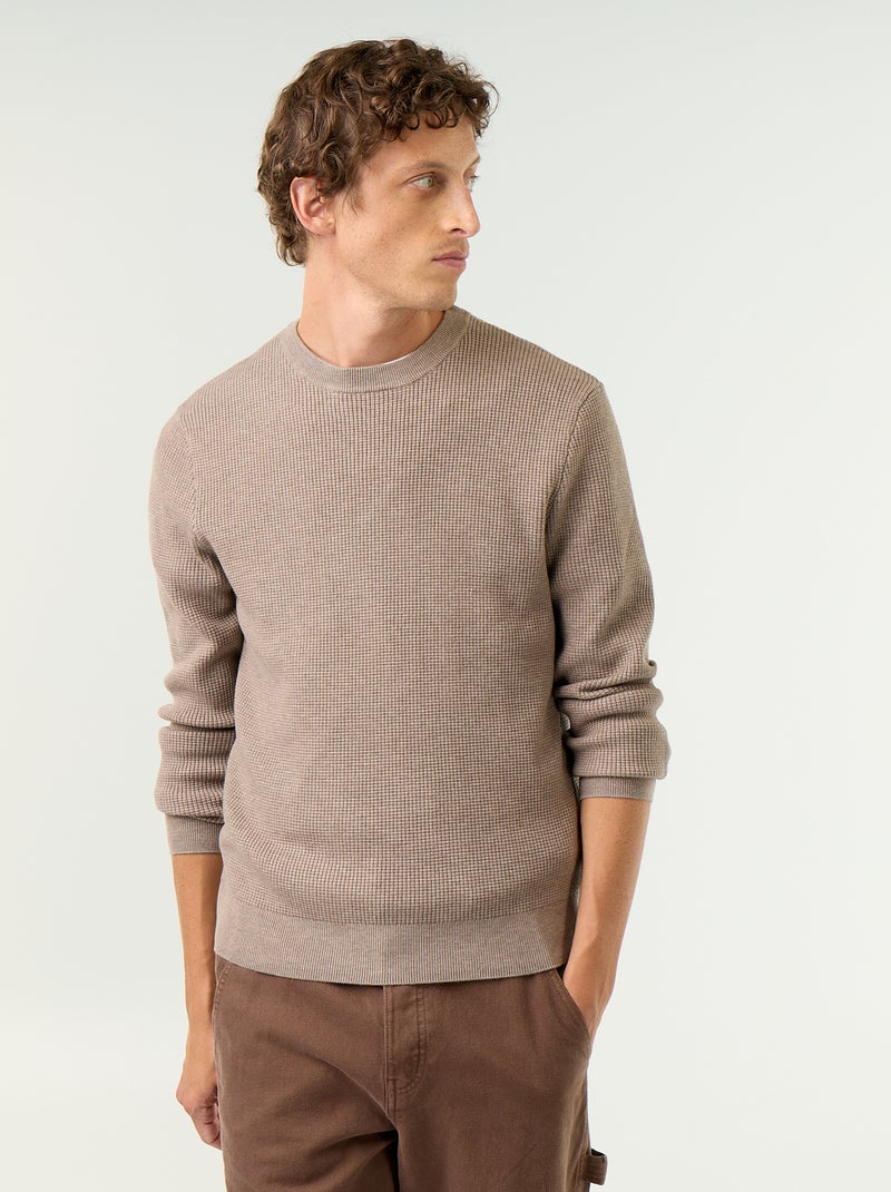 Maglione a maglia waffle girocollo Beige - Kiabi