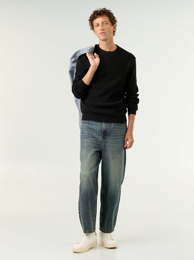 Maglione a maglia waffle girocollo Nero - Kiabi