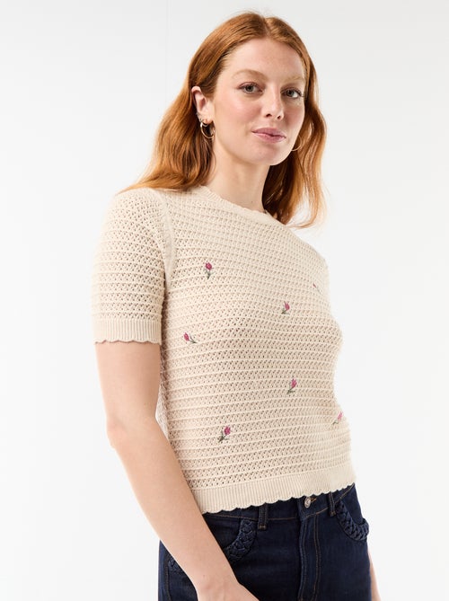 Maglione a maniche corte con fiori ricamati - Kiabi Maglione a maniche corte con fiori ricamati - Kiabi