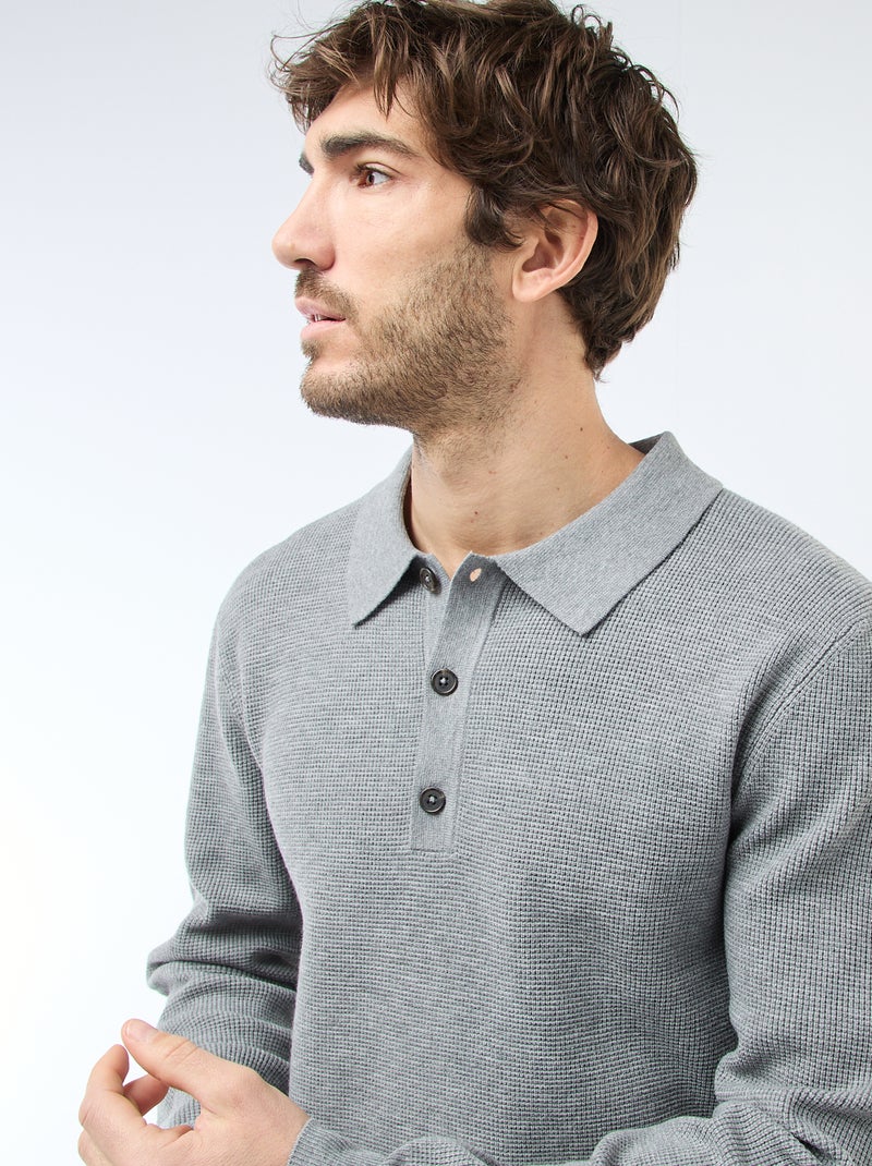 Maglione a nido d'ape con collo polo Grigio - Kiabi