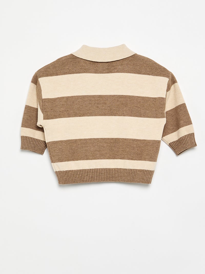 Maglione a righe a maniche lunghe e collo polo Beige - Kiabi