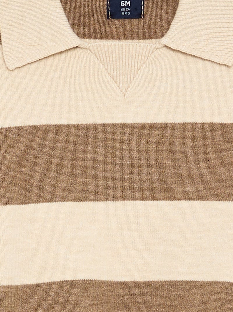 Maglione a righe a maniche lunghe e collo polo Beige - Kiabi